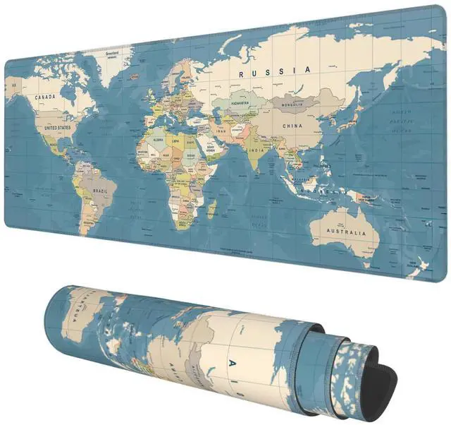 Main image of Desk Mat, Blue Vintage World Map Extended Gaming Mouse Pad Large, 31.5"x11.8" Big Mouse Pad with Non-Slip Base and Stitched Edge, Long Computer Keyboard Mouse Mat for Home Office Work