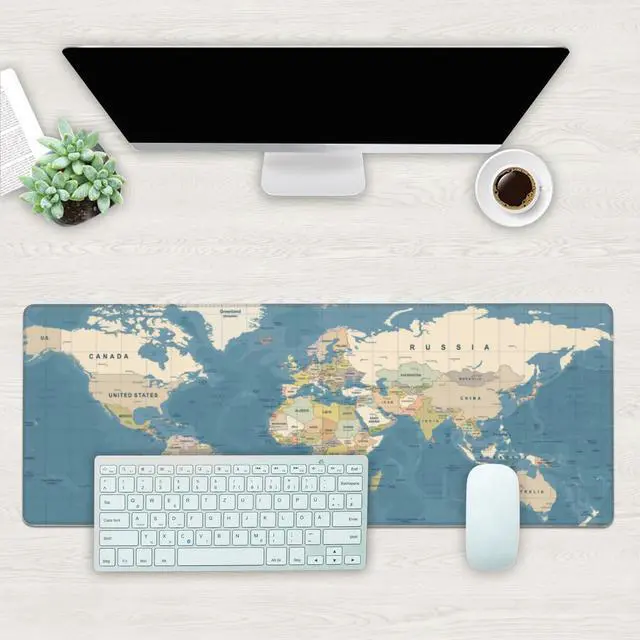 Alt view image 2 of 7 - Desk Mat, Blue Vintage World Map Extended Gaming Mouse Pad Large, 31.5"x11.8" Big Mouse Pad with Non-Slip Base and Stitched Edge, Long Computer Keyboard Mouse Mat for Home Office Work