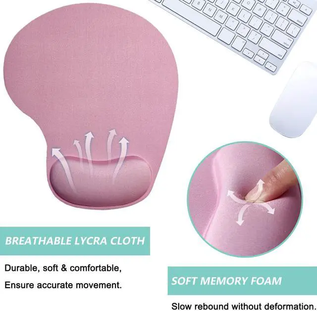 Alt view image 3 of 7 - Mouse Pad with Wrist Support, Ergonomic Mouse Pads with Memory Foam Wrist Rest, Easy Typing Pain Relief, Comfortable Home Office Computer Wrist Support Pads for Working Studying Gaming, Pink