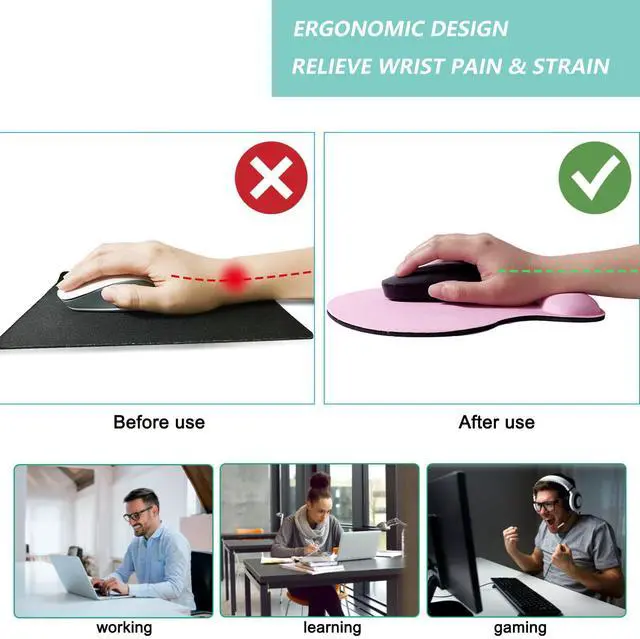 Alt view image 2 of 7 - Mouse Pad with Wrist Support, Ergonomic Mouse Pads with Memory Foam Wrist Rest, Easy Typing Pain Relief, Comfortable Home Office Computer Wrist Support Pads for Working Studying Gaming, Pink