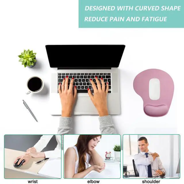 Alt view image 5 of 7 - Mouse Pad with Wrist Support, Ergonomic Mouse Pads with Memory Foam Wrist Rest, Easy Typing Pain Relief, Comfortable Home Office Computer Wrist Support Pads for Working Studying Gaming, Pink