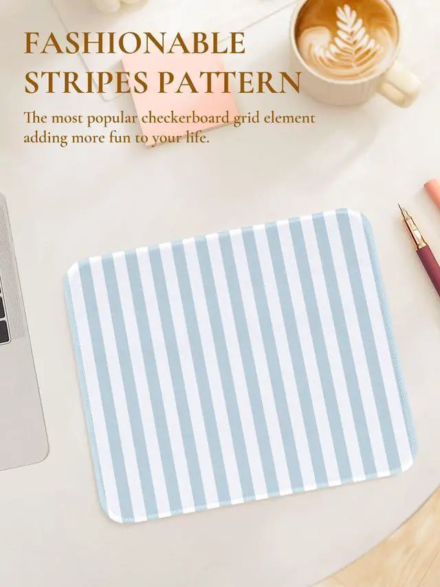 Alt view image 2 of 7 - Cute Blue Stripes Mouse Pad, Waterproof Aesthetics Mouse Pads Design, Non-Slip Rubber Base Computer Simple Funny Mousepad,Small Mouse Mat Desk Accessories,Light Blue