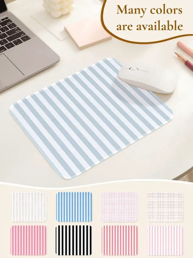 Alt view image 5 of 7 - Cute Blue Stripes Mouse Pad, Waterproof Aesthetics Mouse Pads Design, Non-Slip Rubber Base Computer Simple Funny Mousepad,Small Mouse Mat Desk Accessories,Light Blue