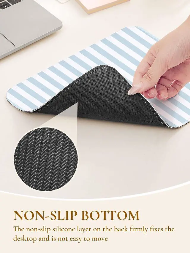 Alt view image 6 of 7 - Cute Blue Stripes Mouse Pad, Waterproof Aesthetics Mouse Pads Design, Non-Slip Rubber Base Computer Simple Funny Mousepad,Small Mouse Mat Desk Accessories,Light Blue
