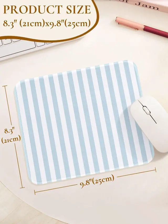Alt view image 7 of 7 - Cute Blue Stripes Mouse Pad, Waterproof Aesthetics Mouse Pads Design, Non-Slip Rubber Base Computer Simple Funny Mousepad,Small Mouse Mat Desk Accessories,Light Blue