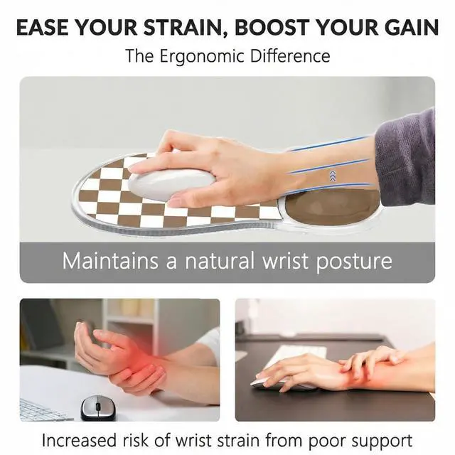 Alt view image 3 of 7 - Mouse Pad with Gel Wrist Rest for Mouse Ergonomic Mouse Wrist Rest Non-Slip Silicone Cool Clear Checkered Mousepad with Wrist Support for Computer Gaming Laptop Home Office Desk Accessory Brown Plaid