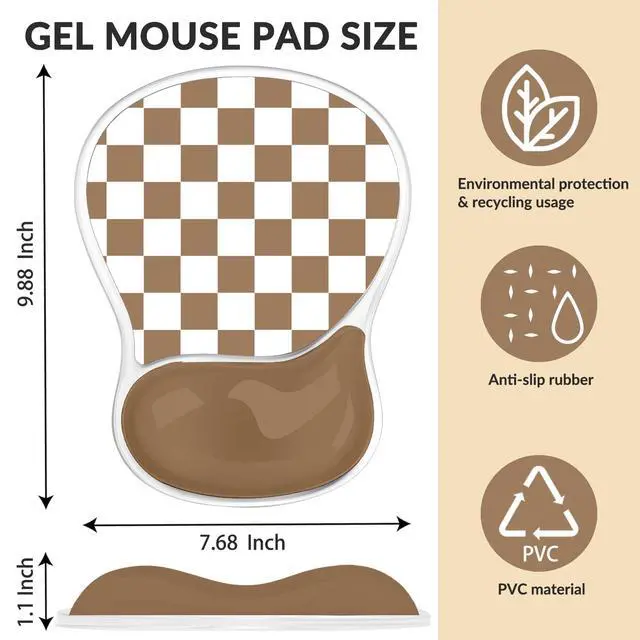 Alt view image 5 of 7 - Mouse Pad with Gel Wrist Rest for Mouse Ergonomic Mouse Wrist Rest Non-Slip Silicone Cool Clear Checkered Mousepad with Wrist Support for Computer Gaming Laptop Home Office Desk Accessory Brown Plaid