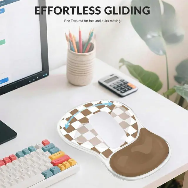 Alt view image 7 of 7 - Mouse Pad with Gel Wrist Rest for Mouse Ergonomic Mouse Wrist Rest Non-Slip Silicone Cool Clear Checkered Mousepad with Wrist Support for Computer Gaming Laptop Home Office Desk Accessory Brown Plaid