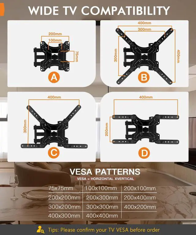Alt view image 2 of 6 - Full Motion Corner TV Wall Mount for 26-55 Inch TVs