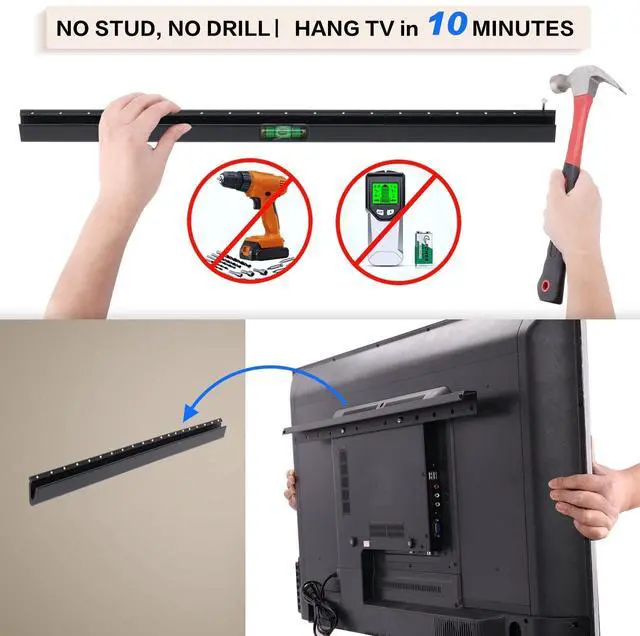 Alt view image 3 of 7 - No Drill Drywall TV Mount, No Stud TV Wall Mount for Most Brand 22-55 Inch TVs up to 100 lbs, Easy Install No Stud Studless TVs Wall Mount, Include All Hardware- Level Bubble Meter