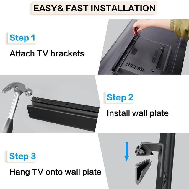 Alt view image 4 of 7 - No Drill Drywall TV Mount, No Stud TV Wall Mount for Most Brand 22-55 Inch TVs up to 100 lbs, Easy Install No Stud Studless TVs Wall Mount, Include All Hardware- Level Bubble Meter