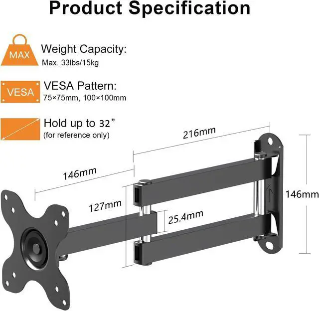 Alt view image 2 of 5 - TV Wall Mount, Bracket for Most 13-32 inch LED, LCD Monitor and Plasma TVs, Max VESA 100x100mm