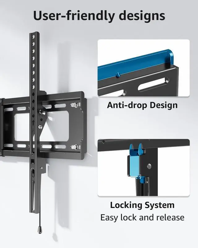 Alt view image 6 of 7 - TV Wall Mount Tilting TV Mount Bracket for Most 37-82 Inch Flat Screen/Curved Low Profile Wall Mount Saving Space Max VESA 600x400mm Hold up to 132 lbs Fit 16" 18" 24" Stud
