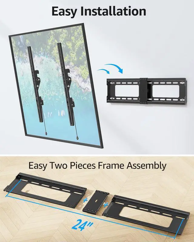 Alt view image 7 of 7 - TV Wall Mount Tilting TV Mount Bracket for Most 37-82 Inch Flat Screen/Curved Low Profile Wall Mount Saving Space Max VESA 600x400mm Hold up to 132 lbs Fit 16" 18" 24" Stud