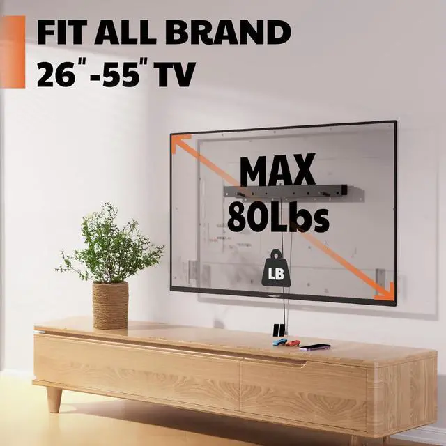 Alt view image 4 of 7 - Studless TV Wall Mount, Heavy Duty Drywall TV Bracket Hanger for 26-55 inch Flat Screen TVs, No Stud, NO Drill, No Anchors, Easy Install with All Hardware Included