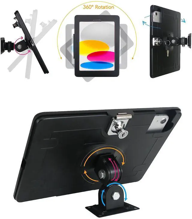 Alt view image 4 of 7 - on Wall Mount Bracket for 2025 iPad 11"(A16) 11th/ 2022 iPad 10.9" 10th Gen.,Excluding Other 10.9"/11",with Anti Theft Lock & Key,Rotate Arbitrary Adjustment Angle,Metal(Black)