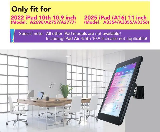 Alt view image 2 of 7 - on Wall Mount Bracket for 2025 iPad 11"(A16) 11th/ 2022 iPad 10.9" 10th Gen.,Excluding Other 10.9"/11",with Anti Theft Lock & Key,Rotate Arbitrary Adjustment Angle,Metal(Black)