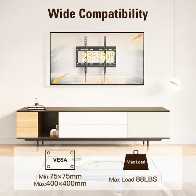 Alt view image 6 of 7 - Tilting TV Mounts for Most 26-60 Inch LED, LCD TVs up to VESA 400 x 400mm and 88 LBS Loading Capacity, TV Wall Mount with Unique Strap Design for Easily Lock and Release MD2268-MK