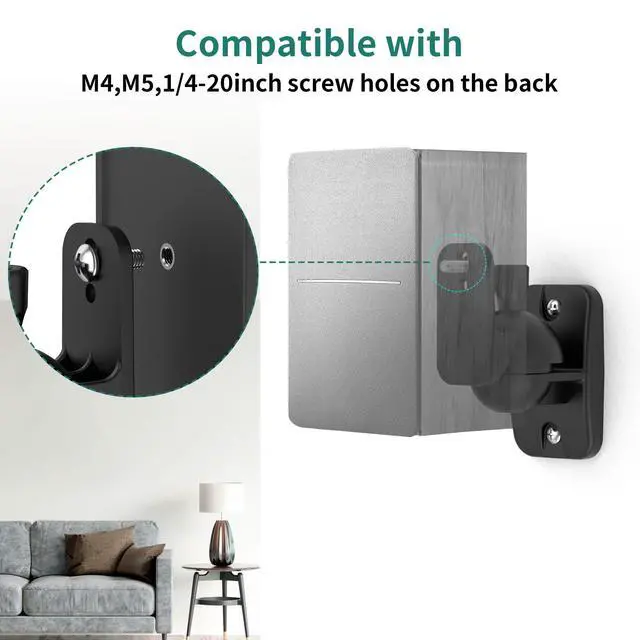 Alt view image 3 of 7 - Speaker Wall Mount Brackets - Surround & Bookshelf Speaker Wall Mounts Kit, Holds up to 8 lbs, 2 Pack, Black