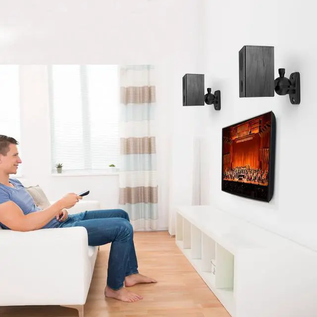 Alt view image 7 of 7 - Speaker Wall Mount Brackets - Surround & Bookshelf Speaker Wall Mounts Kit, Holds up to 8 lbs, 2 Pack, Black