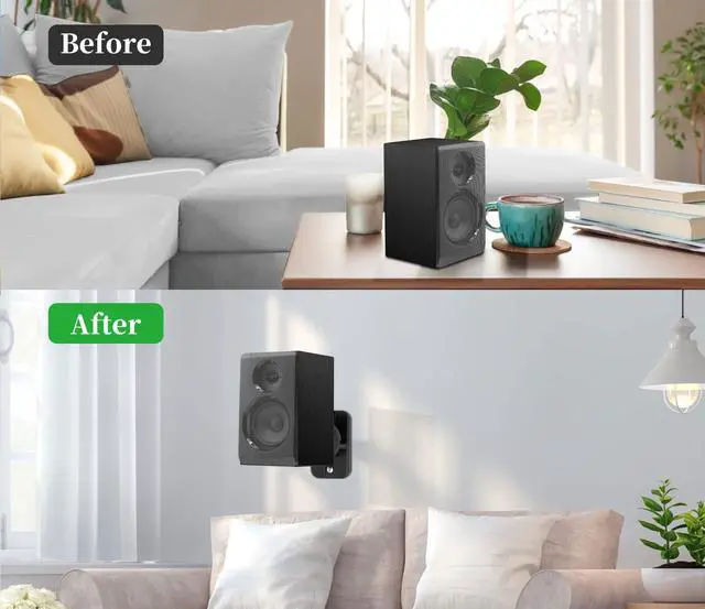 Alt view image 2 of 7 - Speaker Wall Mount Brackets - Surround & Bookshelf Speaker Wall Mounts Kit, Holds up to 8 lbs, 2 Pack, Black