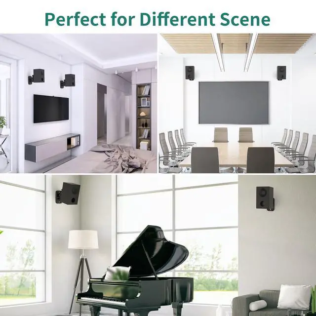 Alt view image 5 of 7 - Speaker Wall Mount Brackets - Surround & Bookshelf Speaker Wall Mounts Kit, Holds up to 8 lbs, 2 Pack, Black