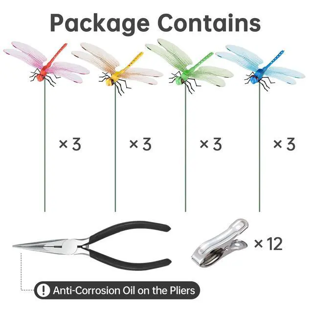 Alt view image 7 of 7 - 12 Pack 3D Dragonfly Clips, Fake Dragonflies for Garden Hat Decor
