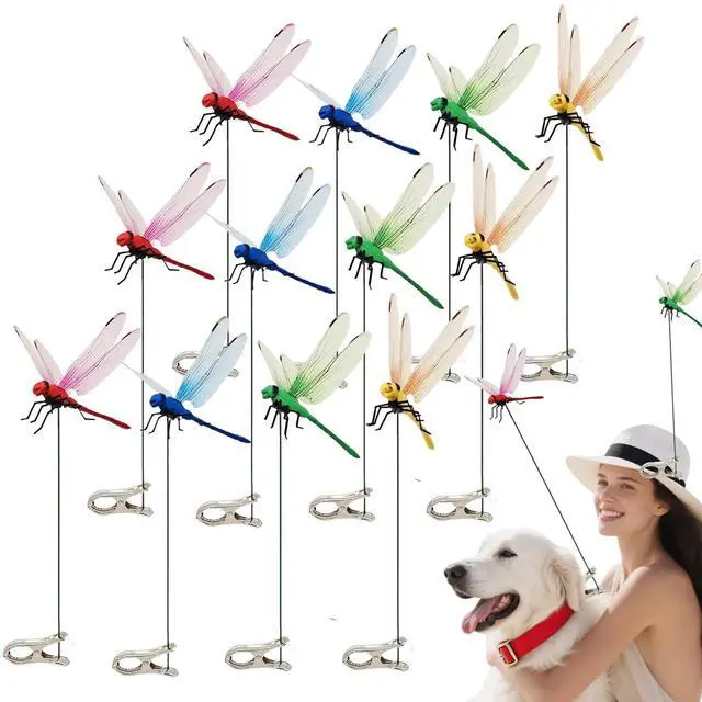 Main image of 12Pcs Large Size 3D Simulation Dragonfly Outdoor Decoration Dragonfly Clip Creative Hat Clip Garden Decor (12)
