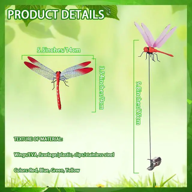 Alt view image 4 of 4 - 12Pcs Large Size 3D Simulation Dragonfly Outdoor Decoration Dragonfly Clip Creative Hat Clip Garden Decor (12)