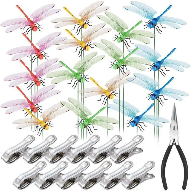 Main image of 12 Pack 3D Dragonfly Clips, Fake Dragonflies for Garden Hat Decor