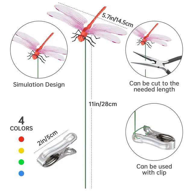 Alt view image 2 of 7 - 12 Pack 3D Dragonfly Clips, Fake Dragonflies for Garden Hat Decor