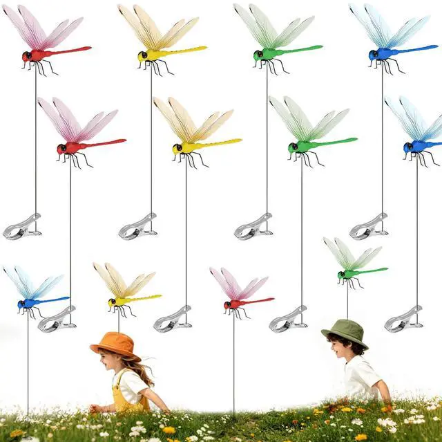 Main image of 20Pcs 3D Fake Dragonfly Clips Bugs Repellent, Outdoor Flying Decorations with Metal Stakes, Decorative Yard Ornaments for Hat Golf Garden