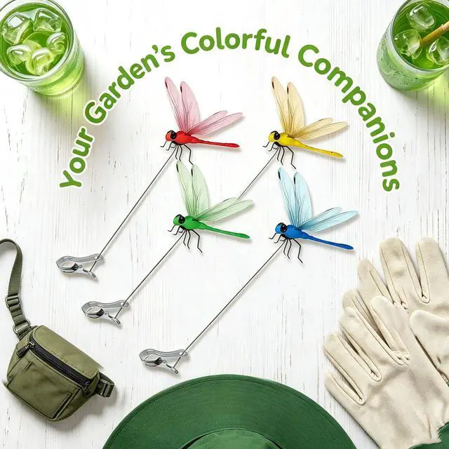 Alt view image 4 of 7 - 20Pcs 3D Fake Dragonfly Clips Bugs Repellent, Outdoor Flying Decorations with Metal Stakes, Decorative Yard Ornaments for Hat Golf Garden