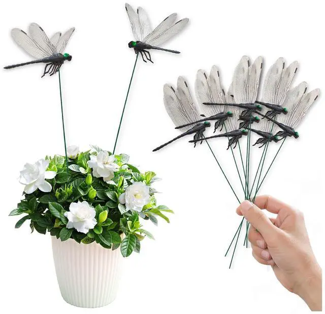 Main image of 10 Pcs Dragonfly Decorative Stakes, Lifelike 3D PVC Big Dragonflies Decor