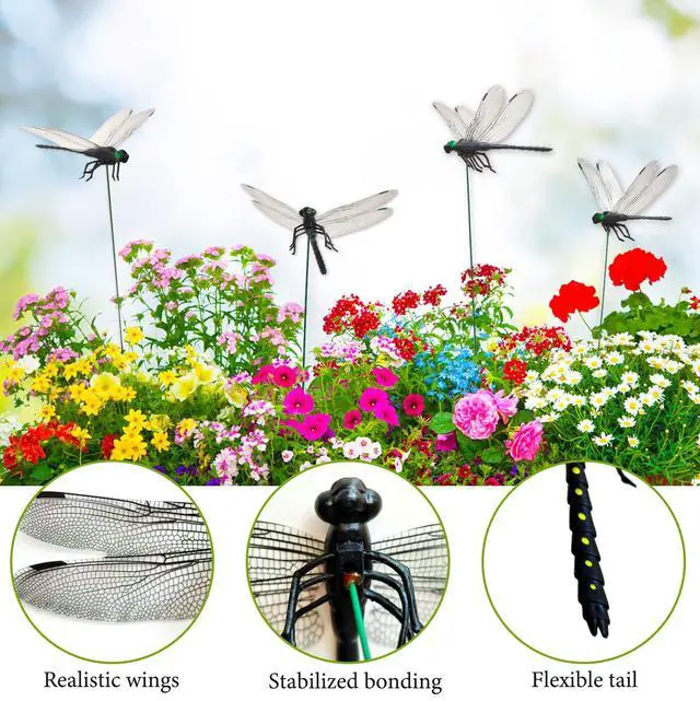 Alt view image 4 of 7 - 10 Pcs Dragonfly Decorative Stakes, Lifelike 3D PVC Big Dragonflies Decor