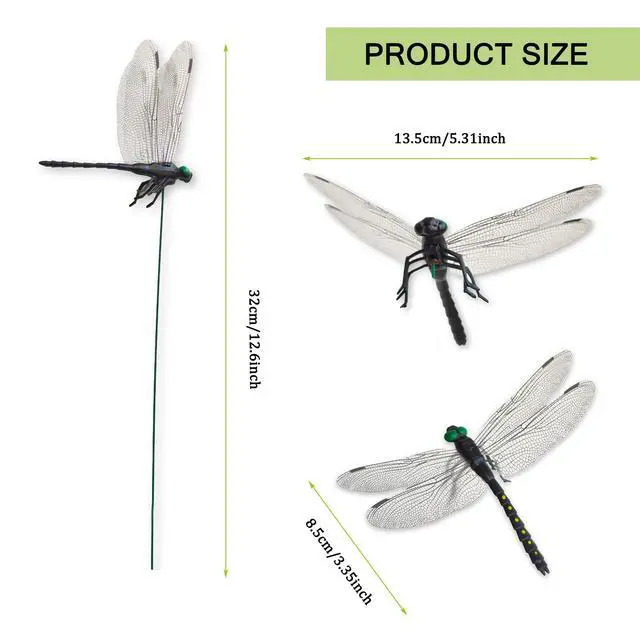 Alt view image 3 of 7 - 10 Pcs Dragonfly Decorative Stakes, Lifelike 3D PVC Big Dragonflies Decor