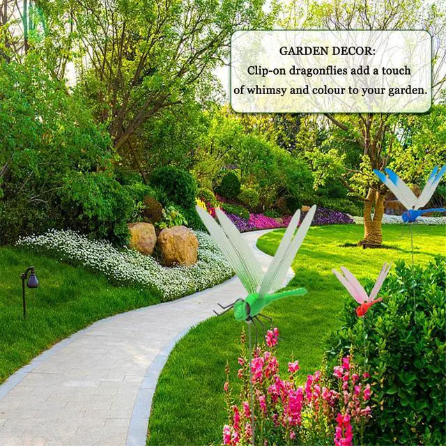 Alt view image 6 of 6 - 3PCS Outdoor Decoration Dragonfly Clip 3D Simulation Dragonfly Realistic Garden Decoration Clip Creative hat Clip Natural Organic Concept