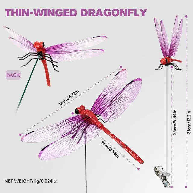 Alt view image 4 of 7 - 24 Pack Dragonfly Clips, Realistic Fake Dragonfly Hummingbird Garden Stakes, Multipurpose Plastic Yard Ornaments for Outdoor Decor, Patio, Hats, Fly Deterrent for Horses, Deer, Indoor Outdoor Use
