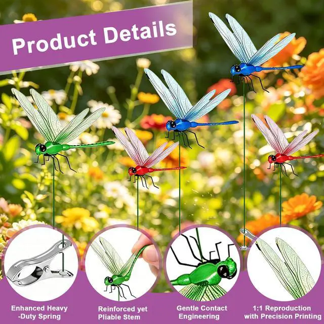 Alt view image 6 of 7 - 9 PCS Dragonfly Clip,Fake Dragonflies, Humming Bird Stakes, Plastics Dragonfly for Garden Stakes Decor Yard Ornaments,Deer and Horse,Fly Scare Devices for Indoor Outdoor