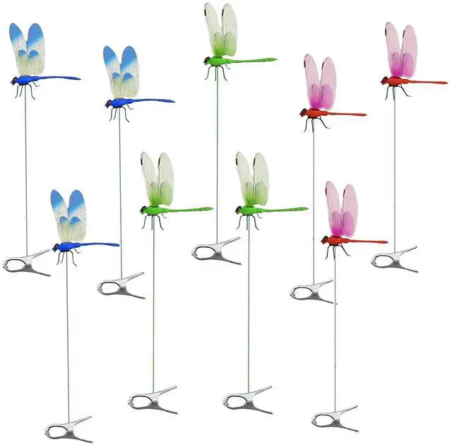 Main image of 9 PCS Dragonfly Clip,Fake Dragonflies, Humming Bird Stakes, Plastics Dragonfly for Garden Stakes Decor Yard Ornaments,Deer and Horse,Fly Scare Devices for Indoor Outdoor