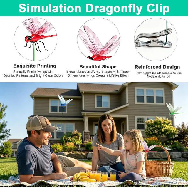 Alt view image 5 of 7 - 9 PCS Dragonfly Clip,Fake Dragonflies, Humming Bird Stakes, Plastics Dragonfly for Garden Stakes Decor Yard Ornaments,Deer and Horse,Fly Scare Devices for Indoor Outdoor