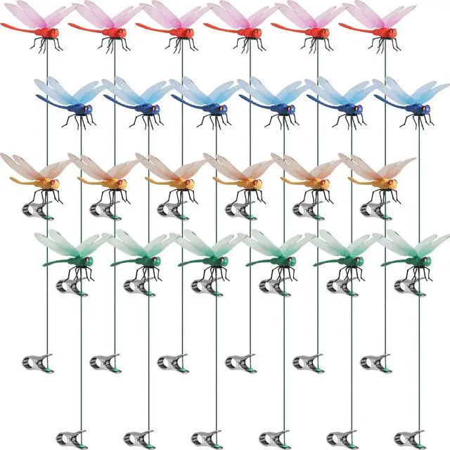 Main image of 24 Pack 3D Dragonfly Clips, Fake Dragonfly Ornaments Outdoor Yard Garden Stakes for Hat,Deer and Horse, Fly Scare Devices for Indoor Outdoor Garden Patio Plants