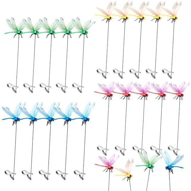 Main image of 20 Pack Dragon Fly Clips for Bugs Repellent, 3D Artificial Fake Dragonfly Hat Clips, Dragonfly Garden Decor for Outdoor, Indoor, Garden, Yard, Patio (4 Colors)