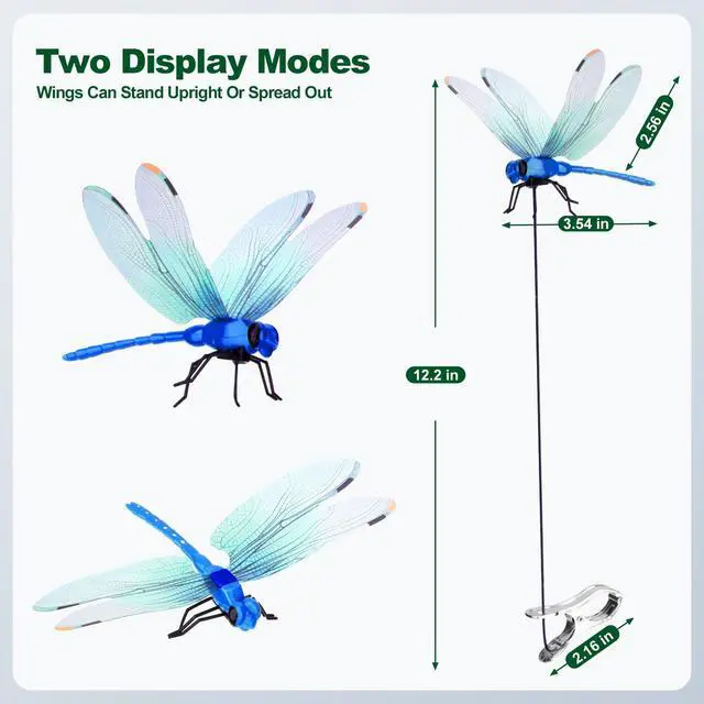 Alt view image 2 of 7 - 20 Pack Dragon Fly Clips for Bugs Repellent, 3D Artificial Fake Dragonfly Hat Clips, Dragonfly Garden Decor for Outdoor, Indoor, Garden, Yard, Patio (4 Colors)