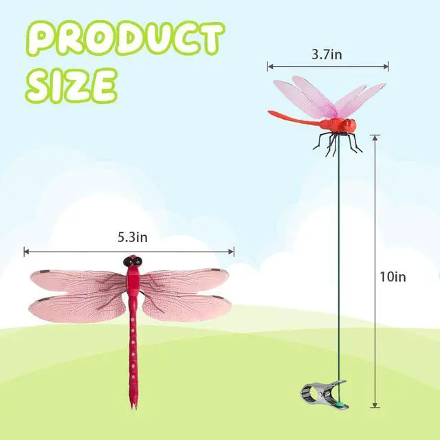 Alt view image 2 of 7 - 24 Pack 3D Dragonfly Clips, Fake Dragonfly Ornaments Outdoor Yard Garden Stakes for Hat,Deer and Horse, Fly Scare Devices for Indoor Outdoor Garden Patio Plants