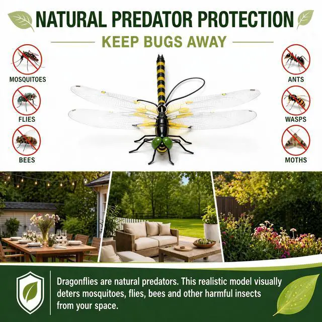 Alt view image 5 of 7 - 4PCS Dragon Fly Clips for Bugs Repellent - 3D Realistic Dragonfly Clips to Keep Bugs Away - Driving Away Mosquitoes, Bees & Flies - Fake Dragonflies for Indoor & Outdoor - Garden Decor, Patio, Hat