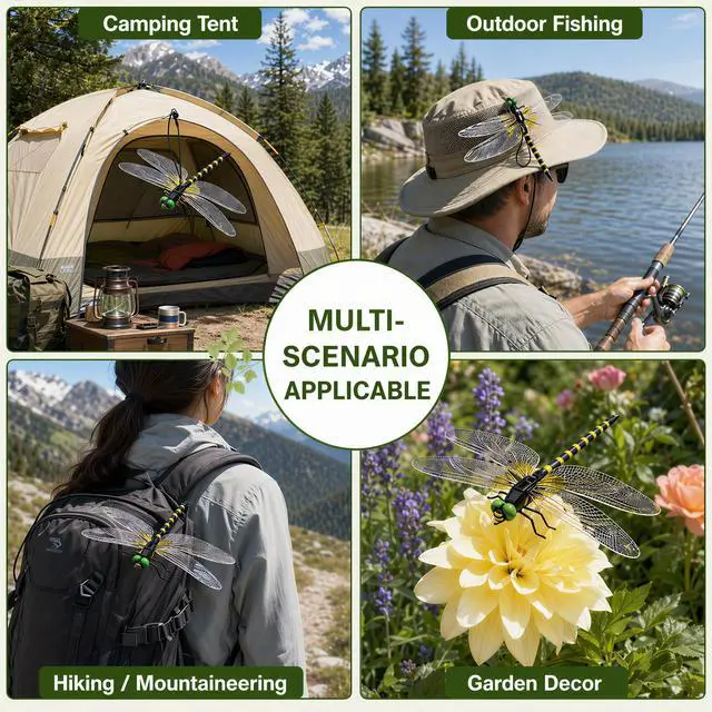 Alt view image 7 of 7 - 4PCS Dragon Fly Clips for Bugs Repellent - 3D Realistic Dragonfly Clips to Keep Bugs Away - Driving Away Mosquitoes, Bees & Flies - Fake Dragonflies for Indoor & Outdoor - Garden Decor, Patio, Hat