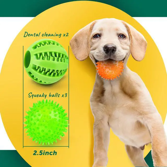 Alt view image 2 of 7 - 2 Different Functions Interactive Ball for Dogs 2.5 Squeaky Dog Balls Toys and Puppy Teething Chew Toy Balls for Small Dogs for Clean Teeth and Training 5Pcs