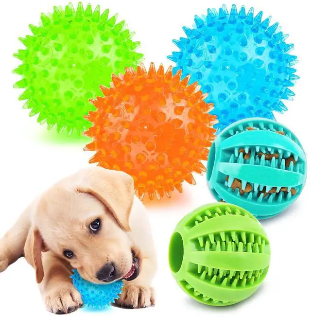 Main image of 2 Different Functions Interactive Ball for Dogs 2.5 Squeaky Dog Balls Toys and Puppy Teething Chew Toy Balls for Small Dogs for Clean Teeth and Training 5Pcs