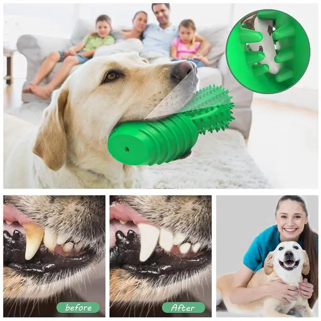 Alt view image 3 of 7 - Dog Chew Toys Dog Toothbrush Stick Teeth Cleaning Brush Dental for Medium Large Dog, Puppy Christmas Easter Birthday Gifts, Outdoor Squeaky Toys for Aggressive Chewers Interactive Tough Toys